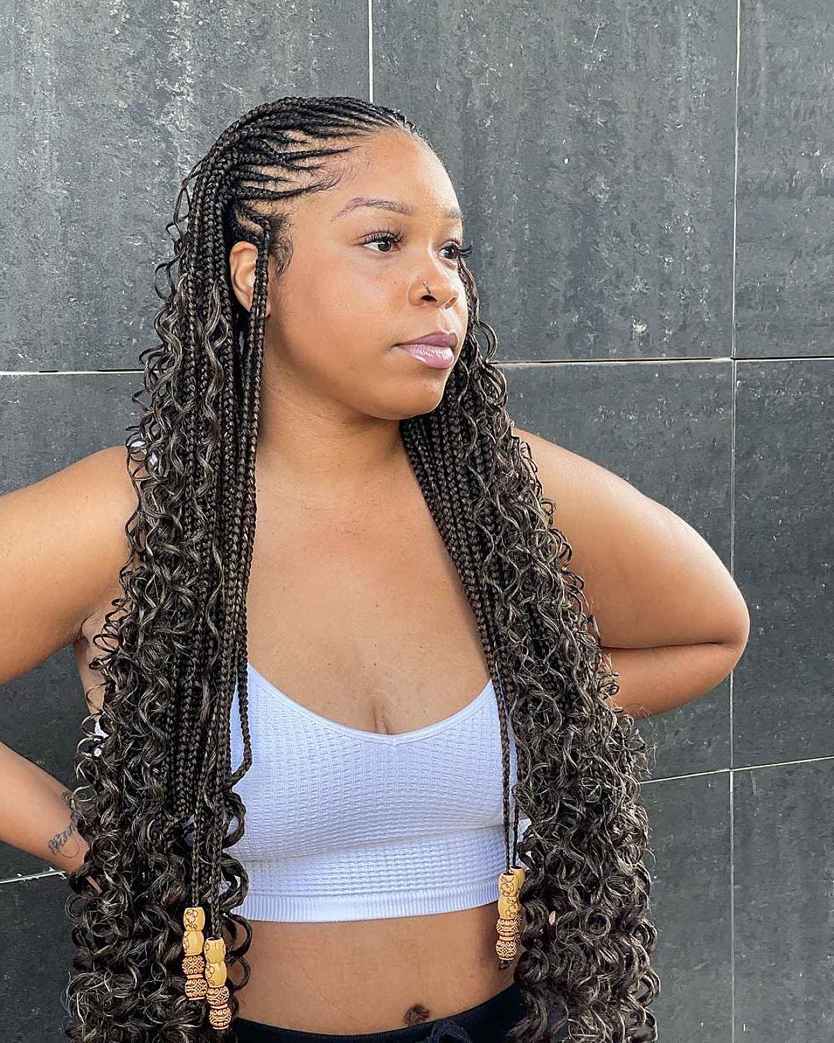 Long goddess braids with curls