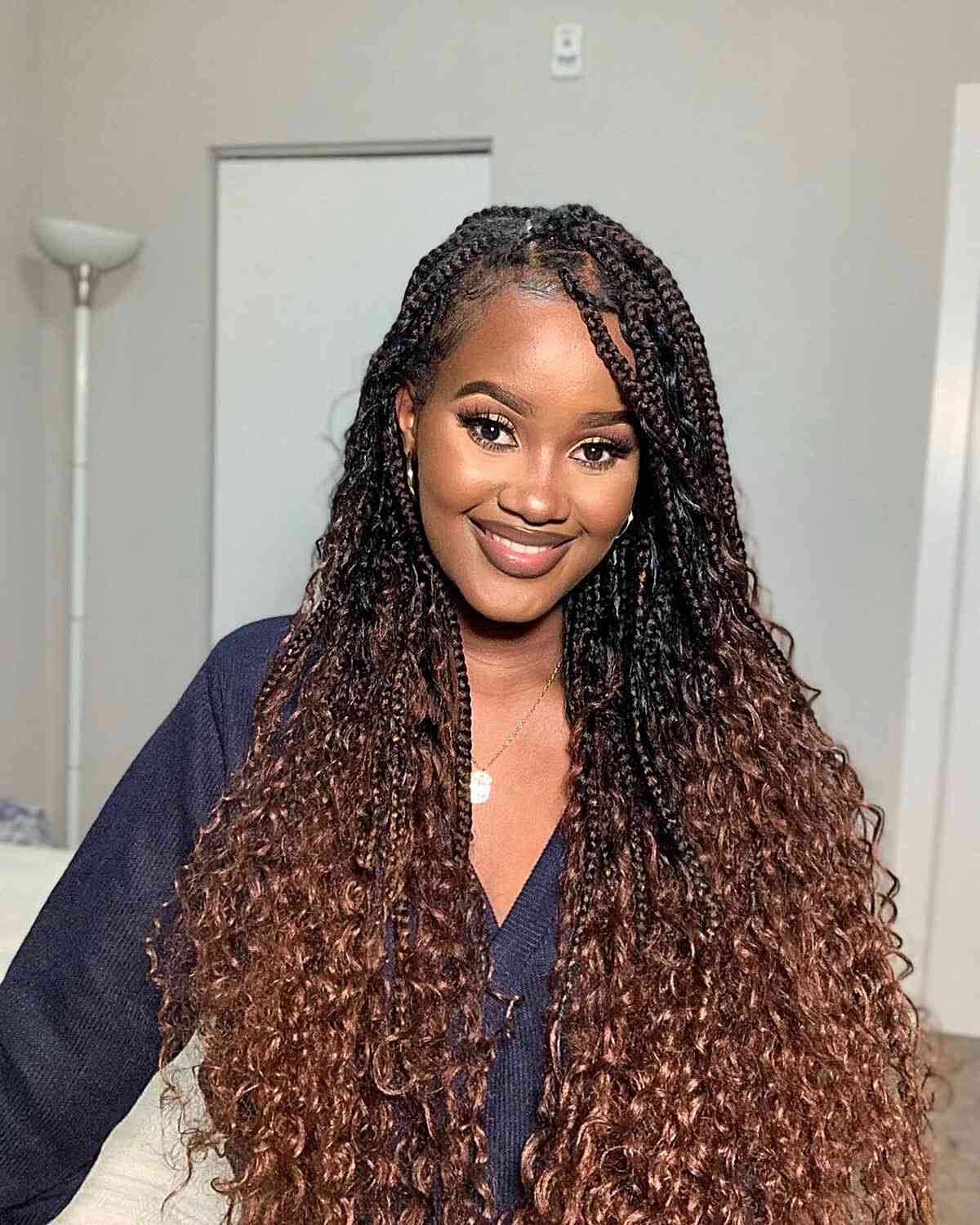 Side parted goddess braids