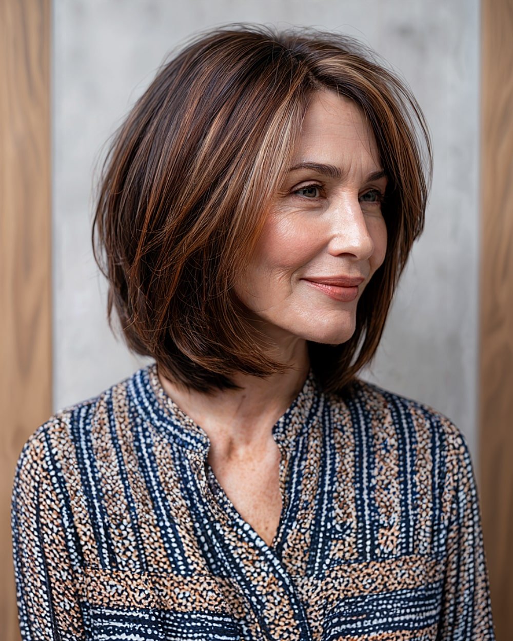 Bob inverted the shoulder length for mature women with soft layers and red tones