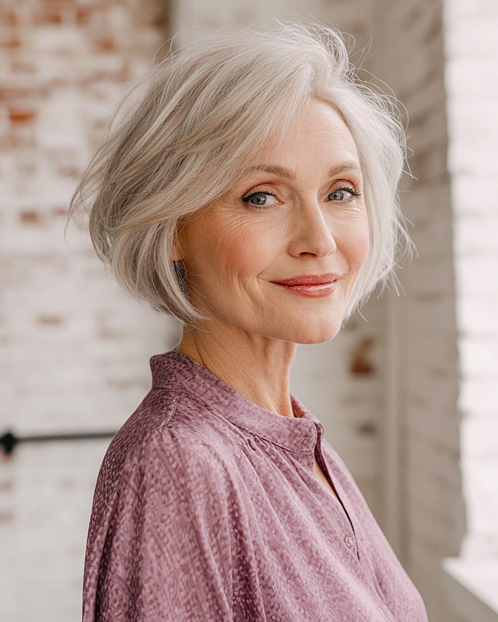 Pope inverted light layers of soft hair over 60 with a raised crown and side part