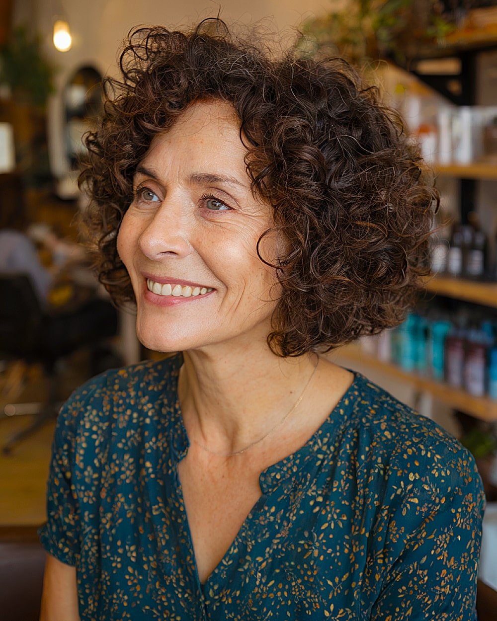 Bob is curly inverted for women over 60 years with specific natural rings and round size