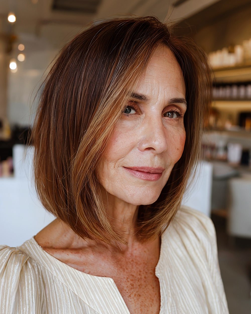 Long -angle bob for women more than 60
