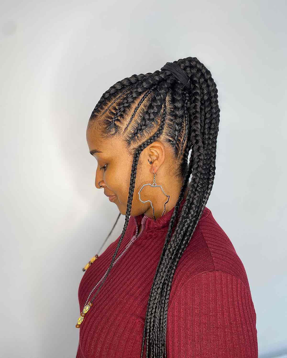 High horse tail with long square braids