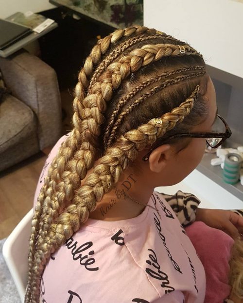 Long hair with braids and chopped handcuffs