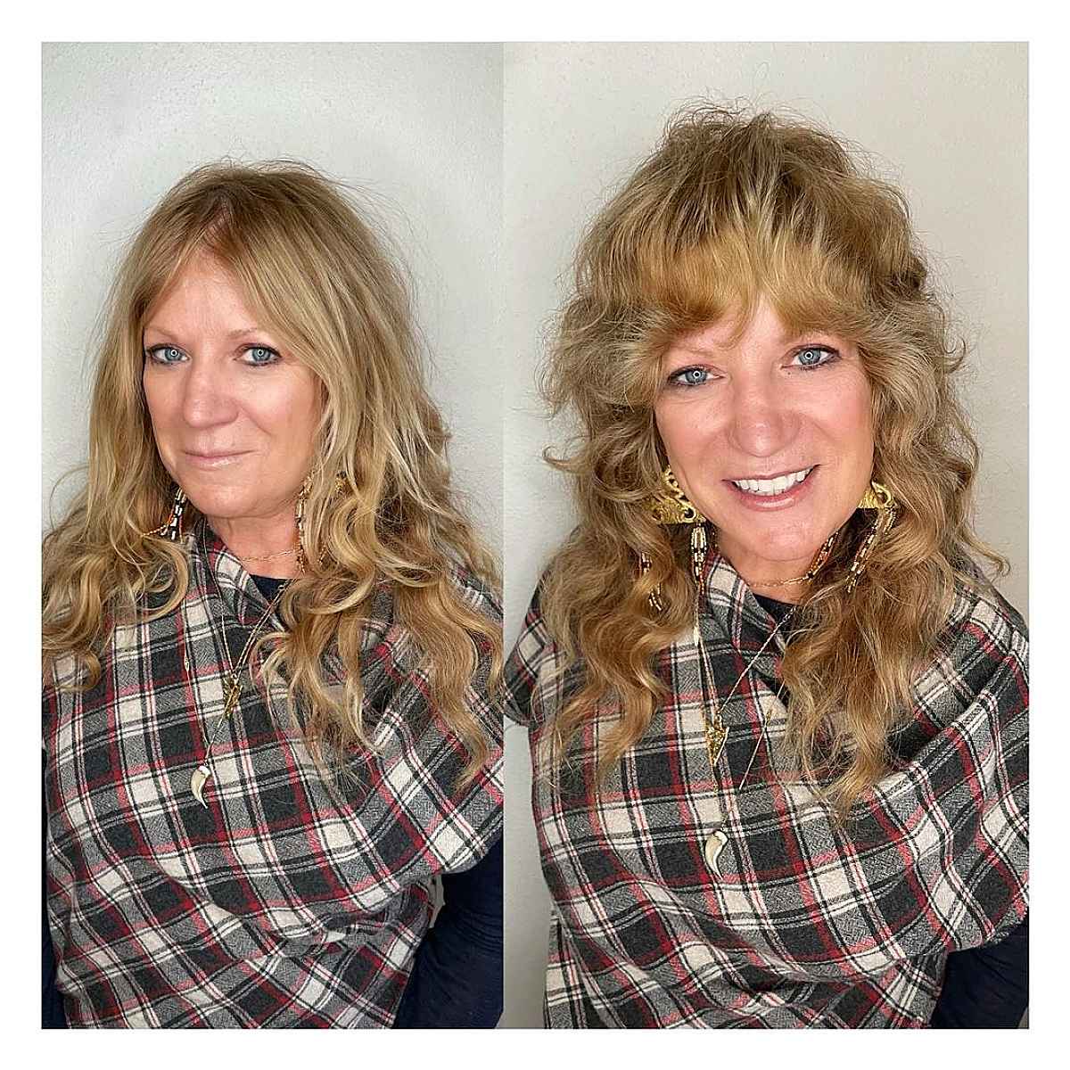 Long Blonde Cut with Bangs for 60-year-olds
