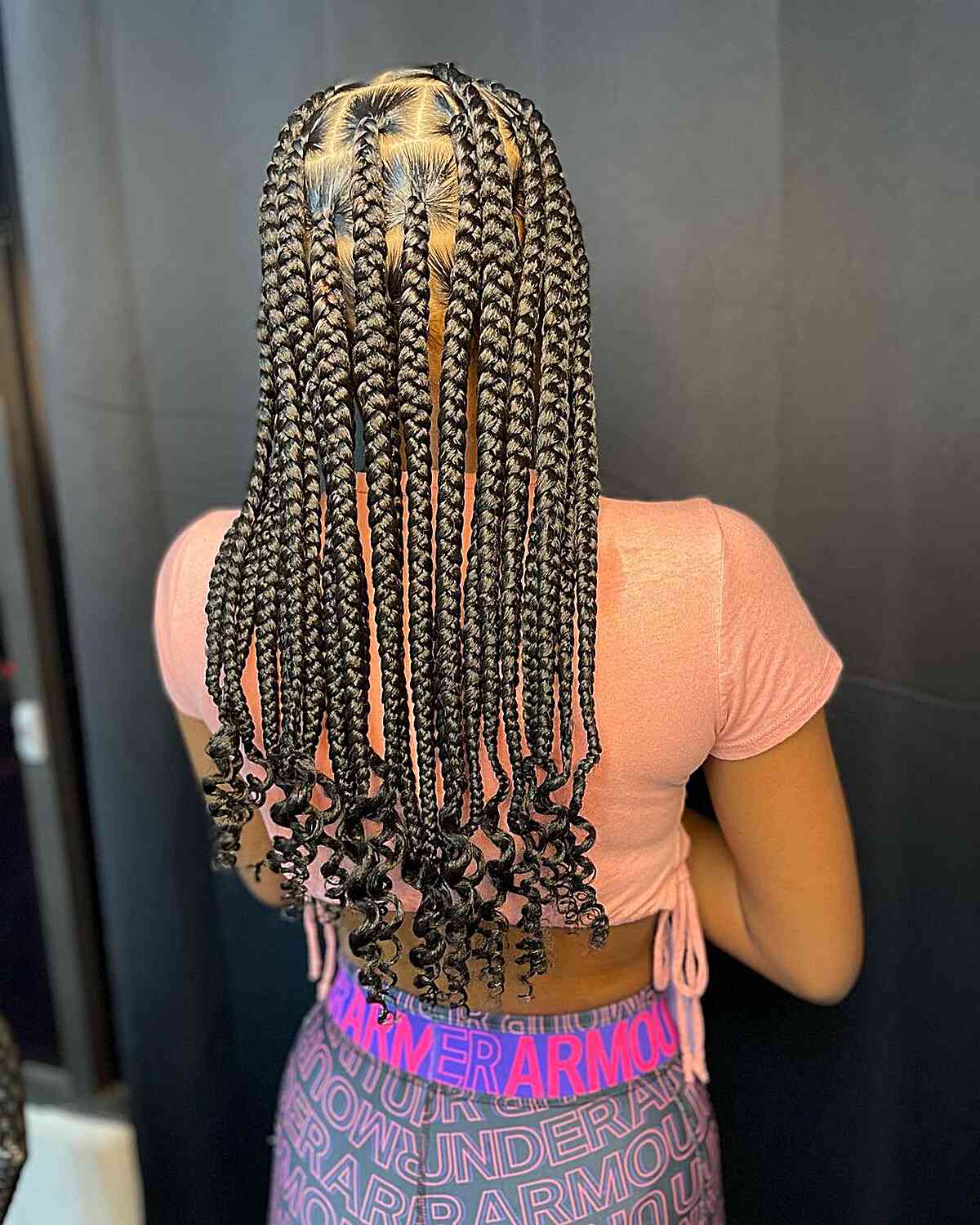 Long-Length Medium-Sized Knotless Braids with Curly Ends