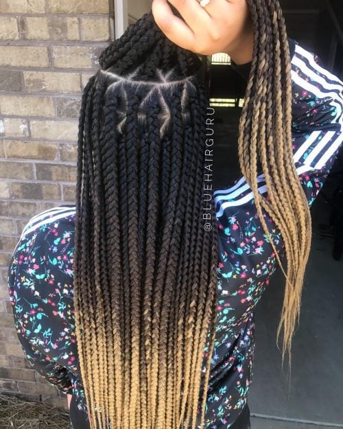 Blonde braids with triangular parts