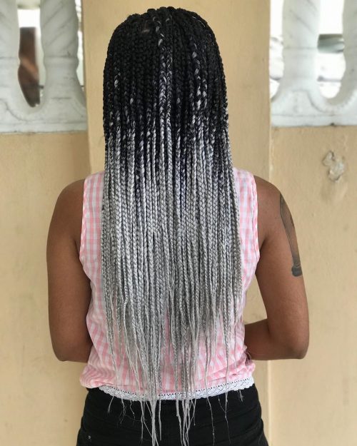 Square braids with platinum blond color