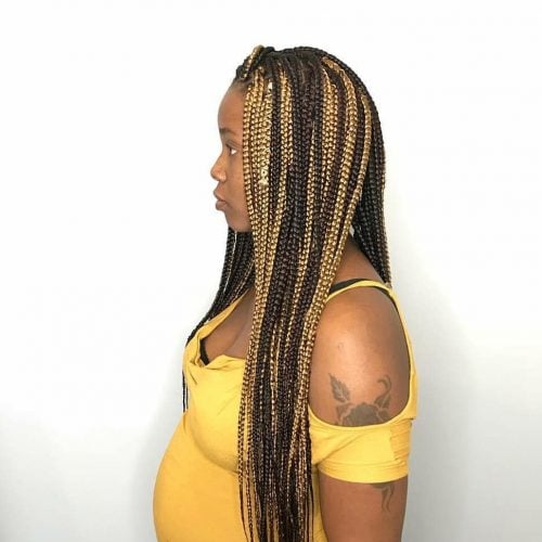 Blonde and brown boxes braids