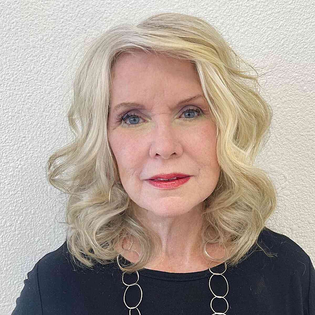 Gorgeous Blonde Hair with Sweeping Fringe for Ladies Over 60 with Thin Hair and curled ends