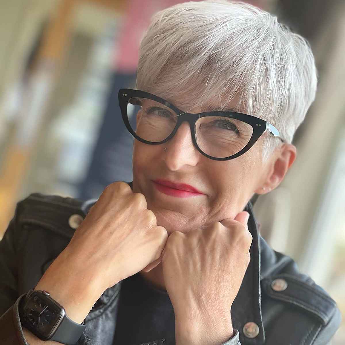 White Straight Layered Cut for Women Passed Their 60s