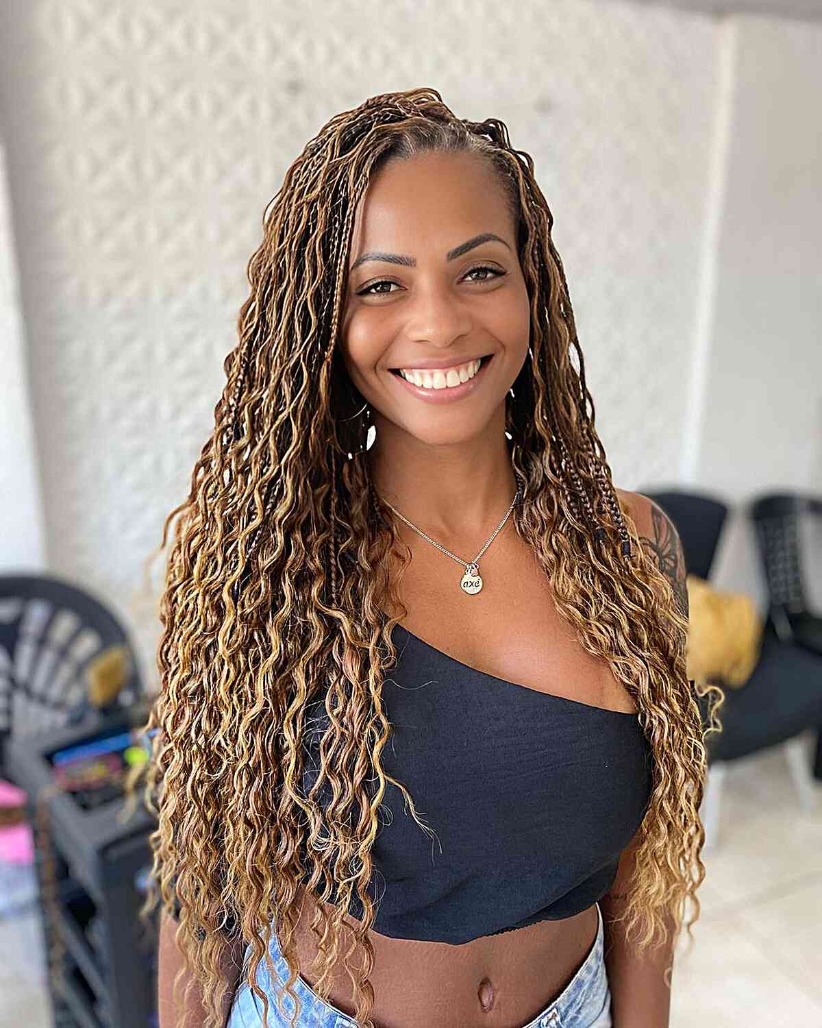 Long Gypsy Box Braids for women with long caramel hair