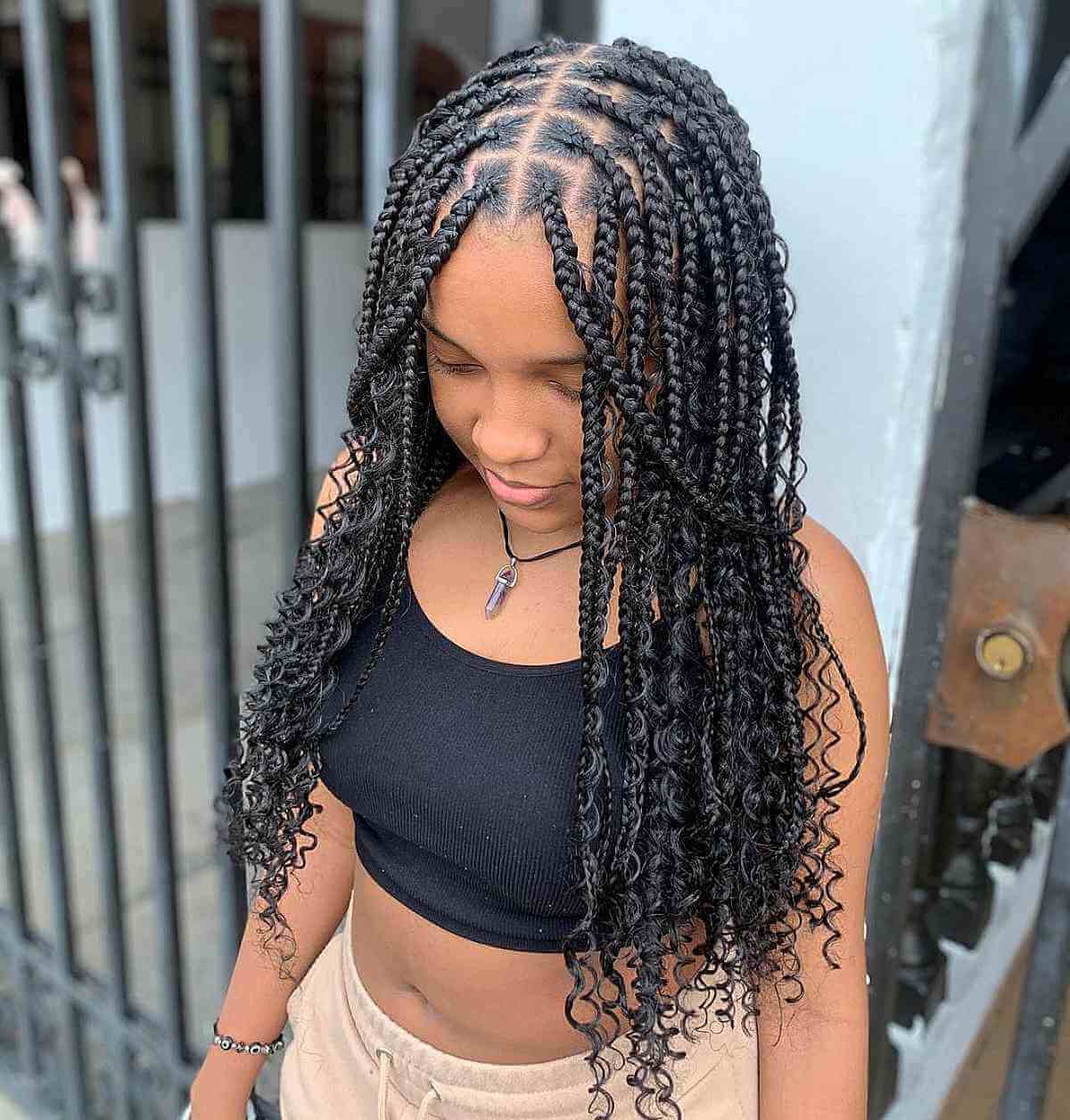 Small Boho Box Braids for Long Hair