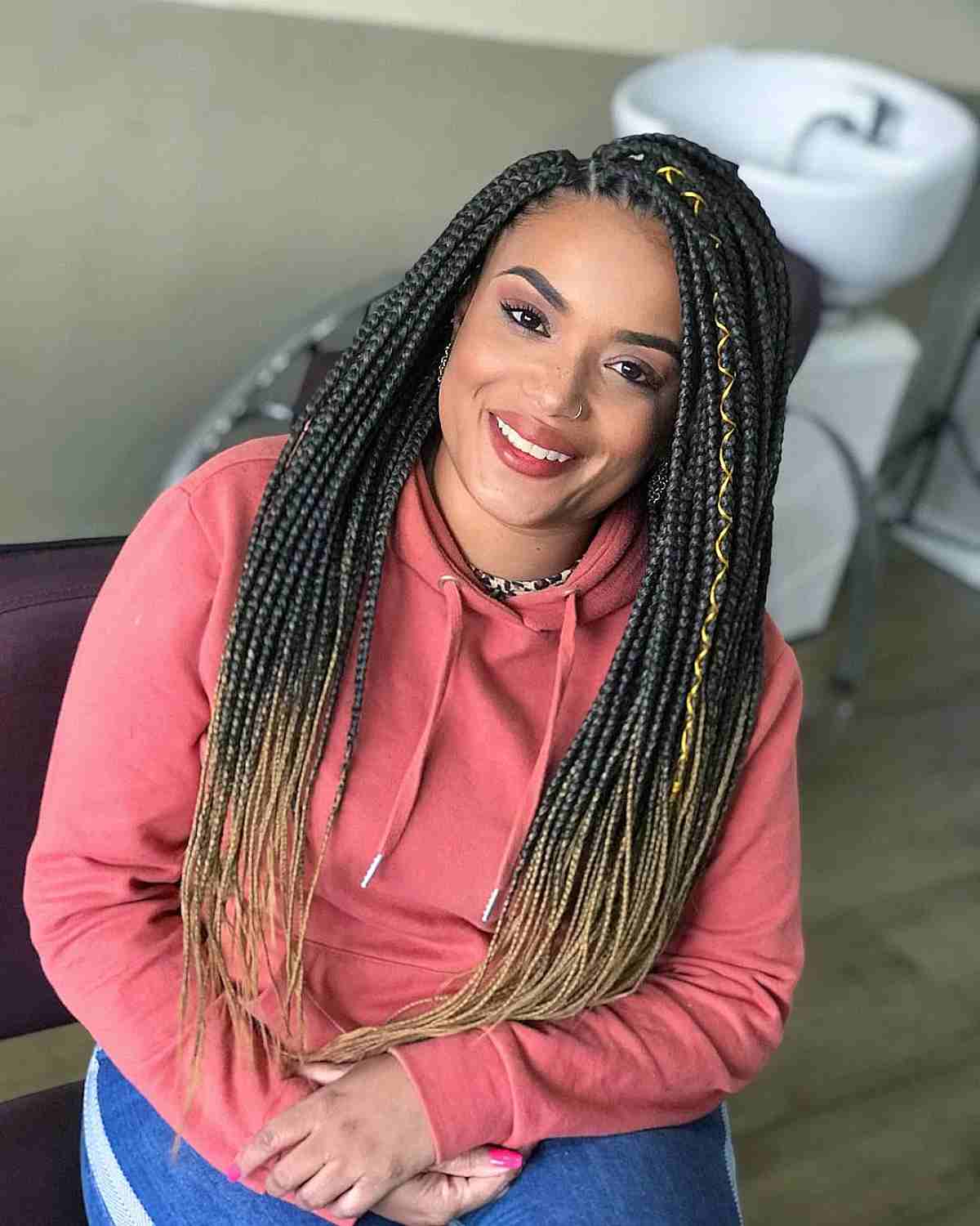 Long Box Braids with Blonde Ends