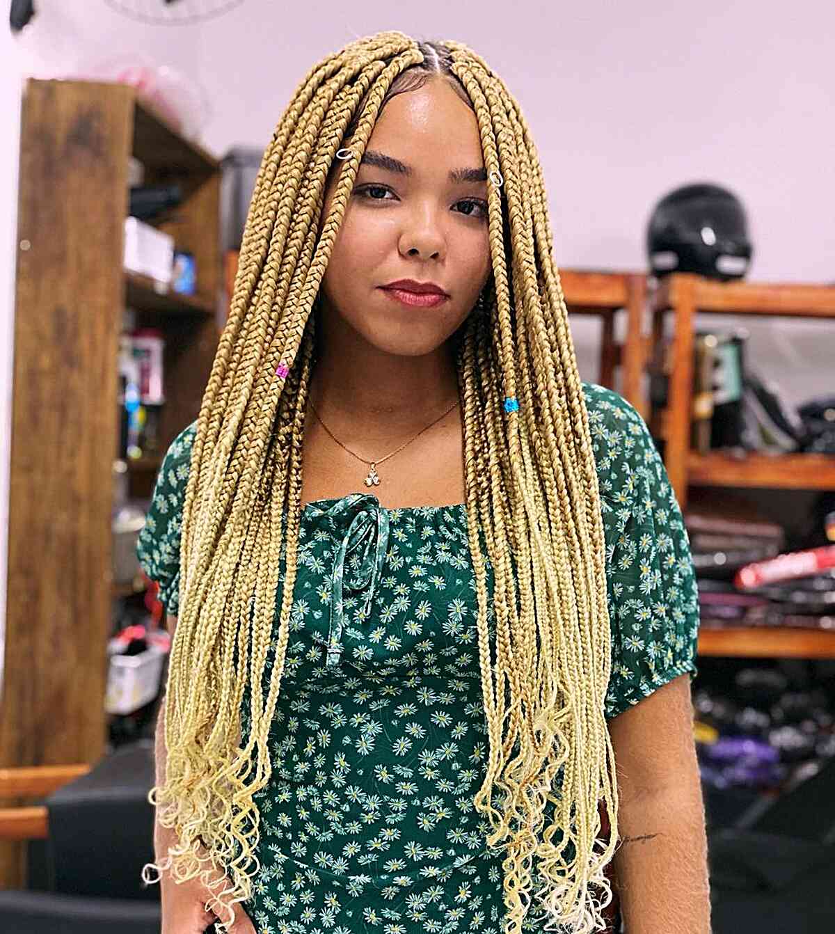 Long Box Braids with Curly Ends