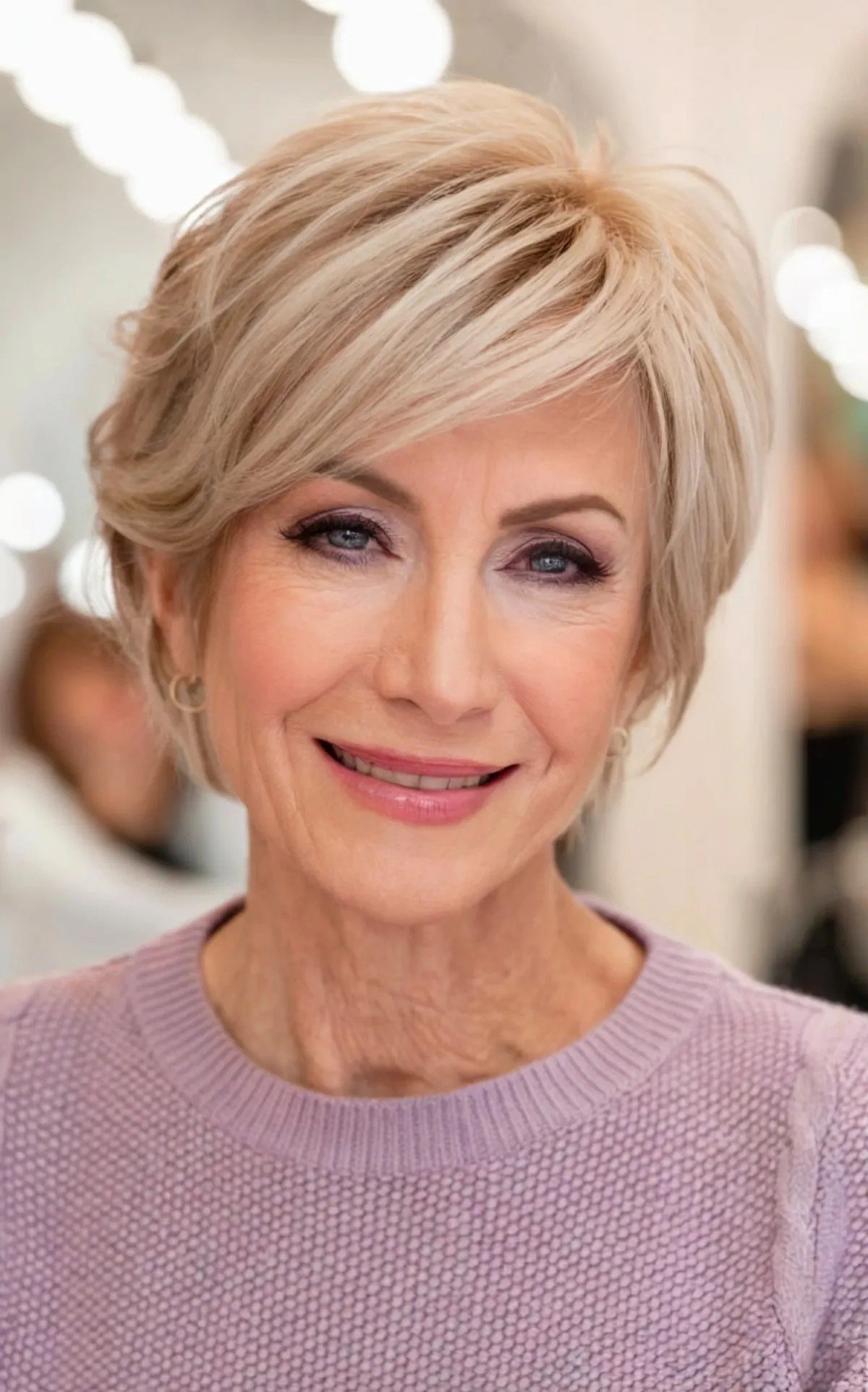 Pixie with Side-Swept Bangs on Women 60 and Up