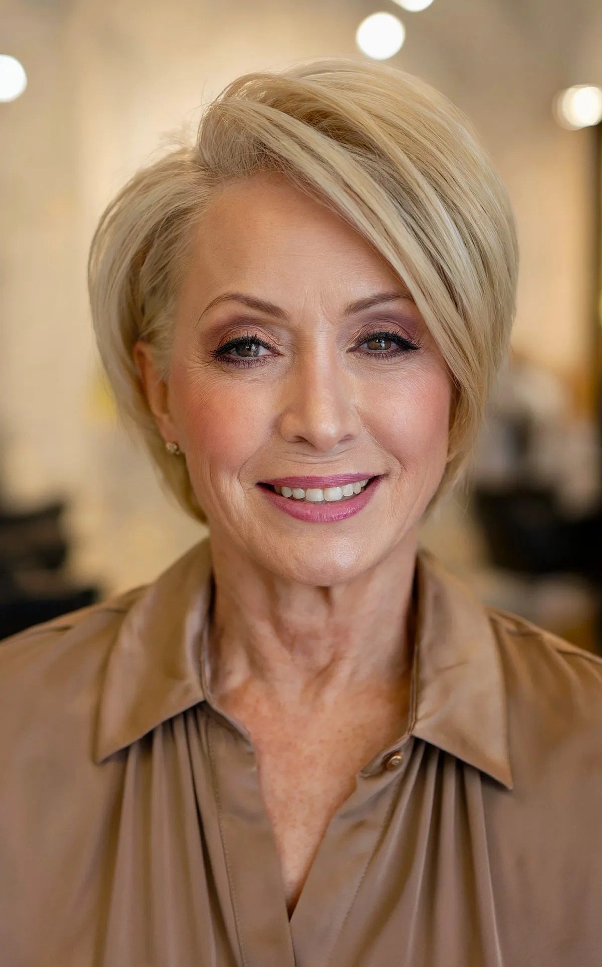 Side-Parted Long Pixie for Ladies Aged 60