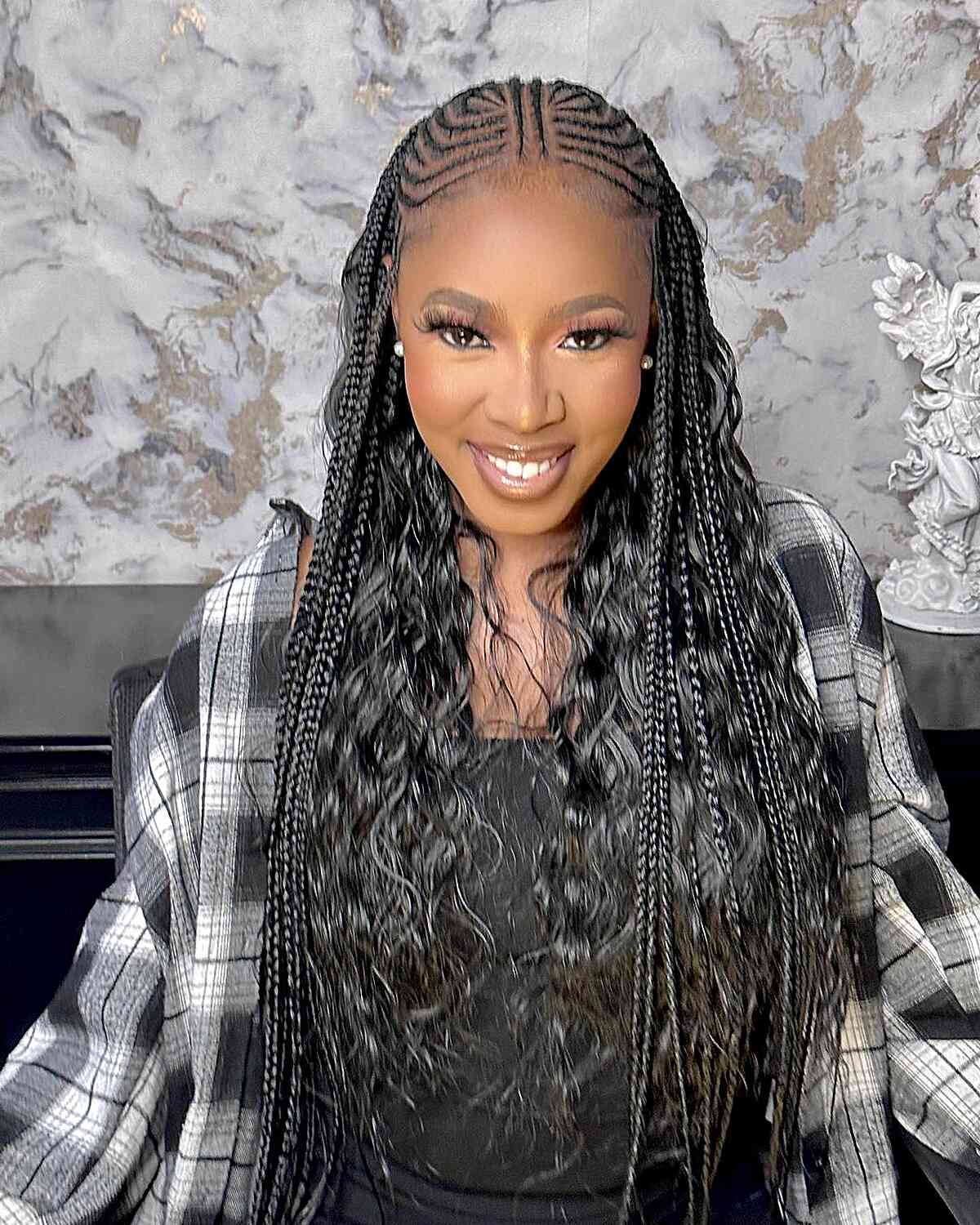 Cornrows with long braids Fulani