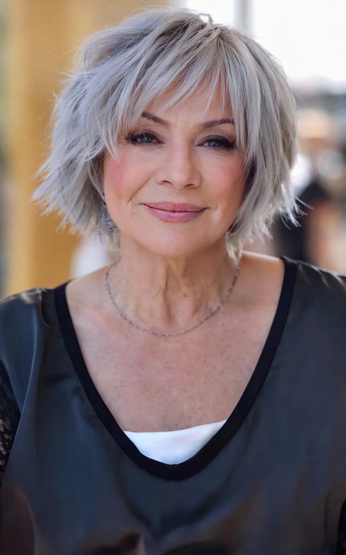 Choppy and Edgy Bob Cut with Bangs for Ladies Over 60