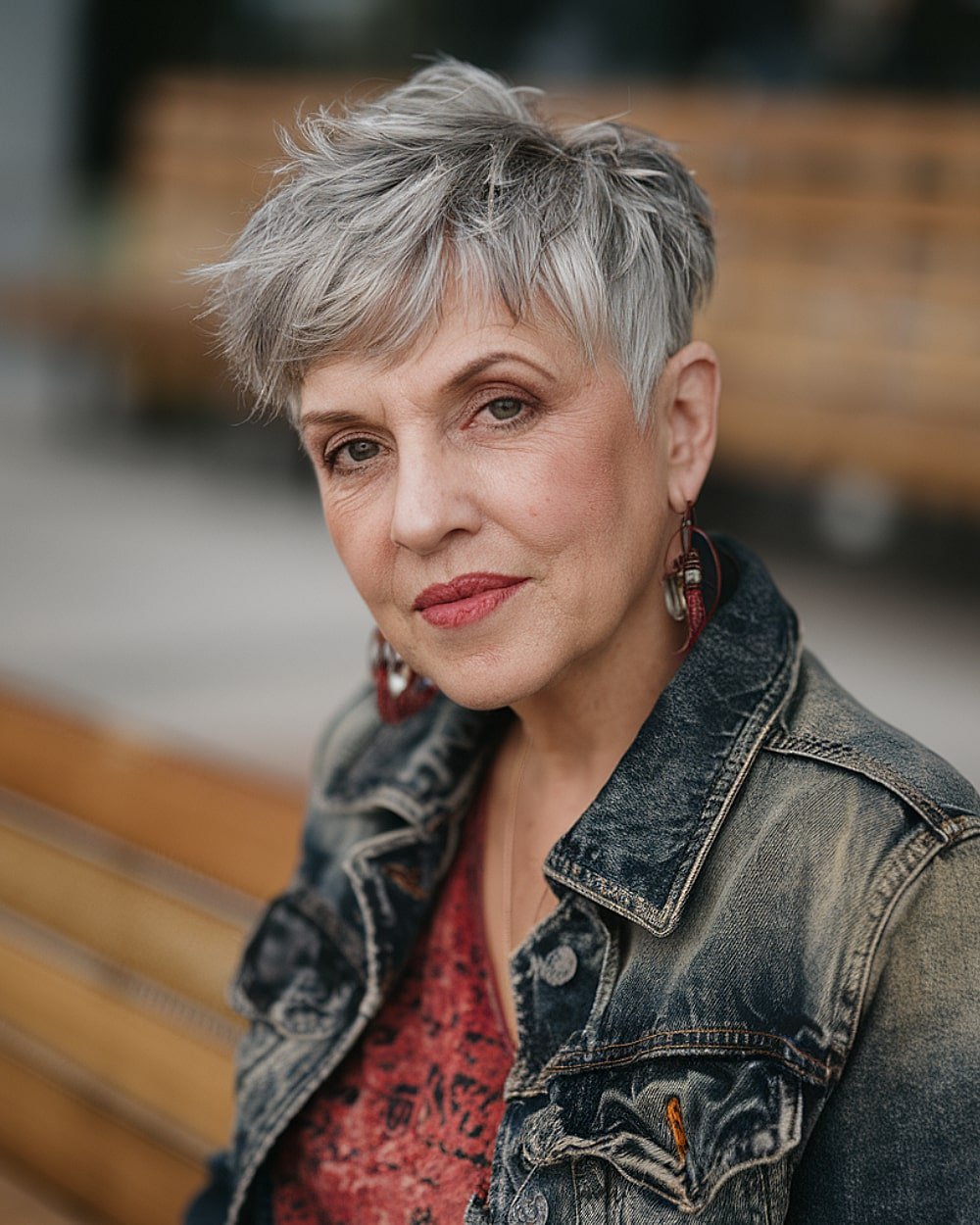 Short ash gray choppy punk-inspired haircut for edgy women over 60