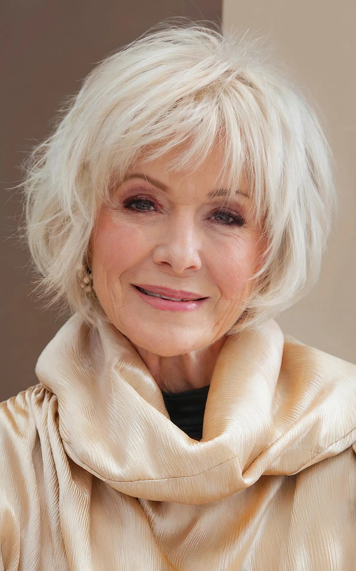 Short-Length Messy Choppy Layers with Micro Bangs for Older Ladies Over 60 with White hair