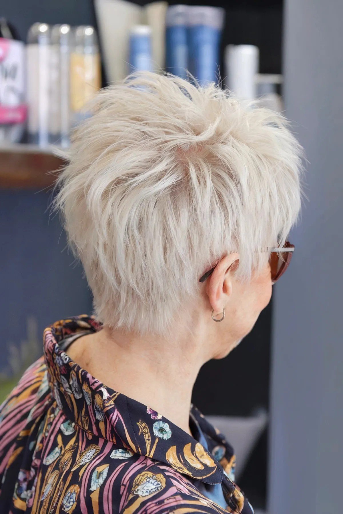 Platinum Pixie with Messy Choppy Layers and Tapered Nape for Women Over 60