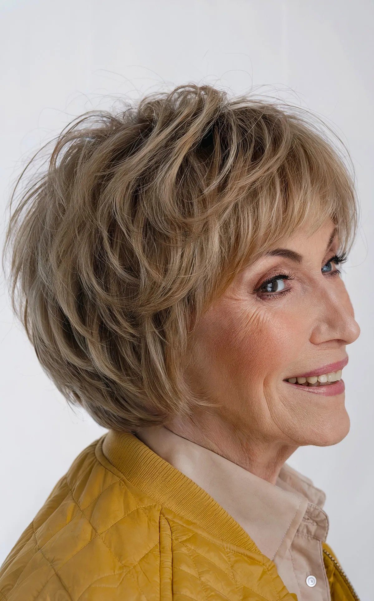Choppy Bob with Graduated Layers and Short Bangs for Women Over 60