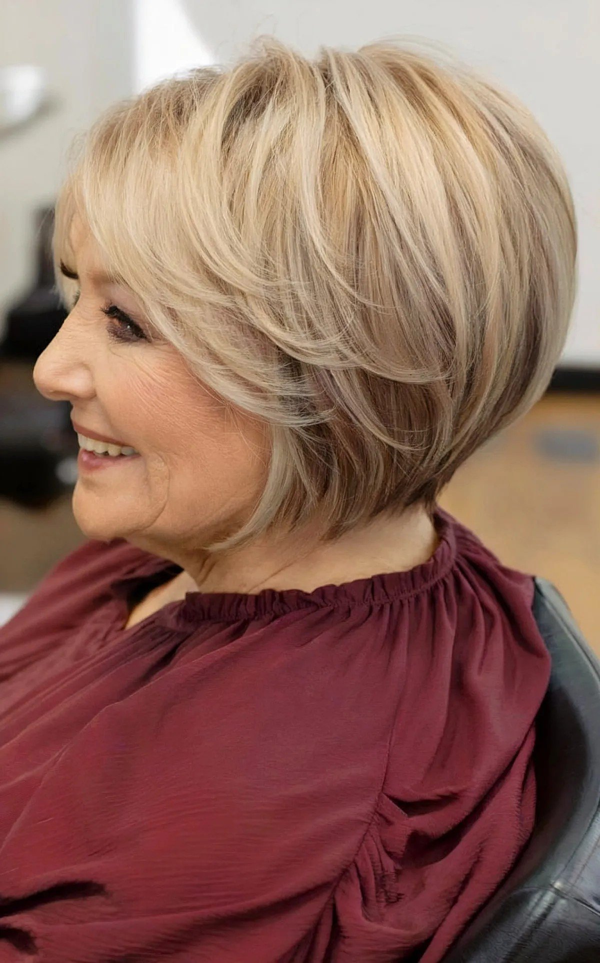 Tapered Choppy Mini Bob with Shorter Layers for women aged 60