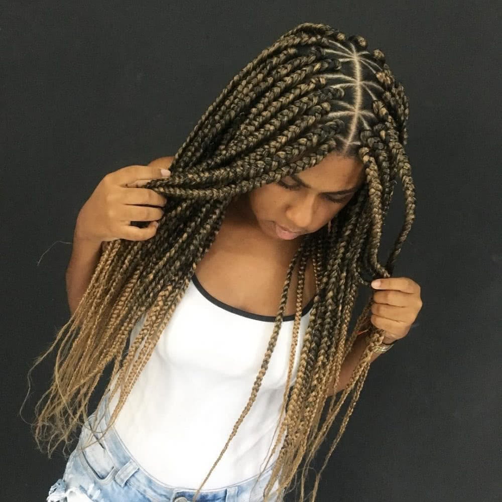 Long lemon juice braids with the most prominent blonde