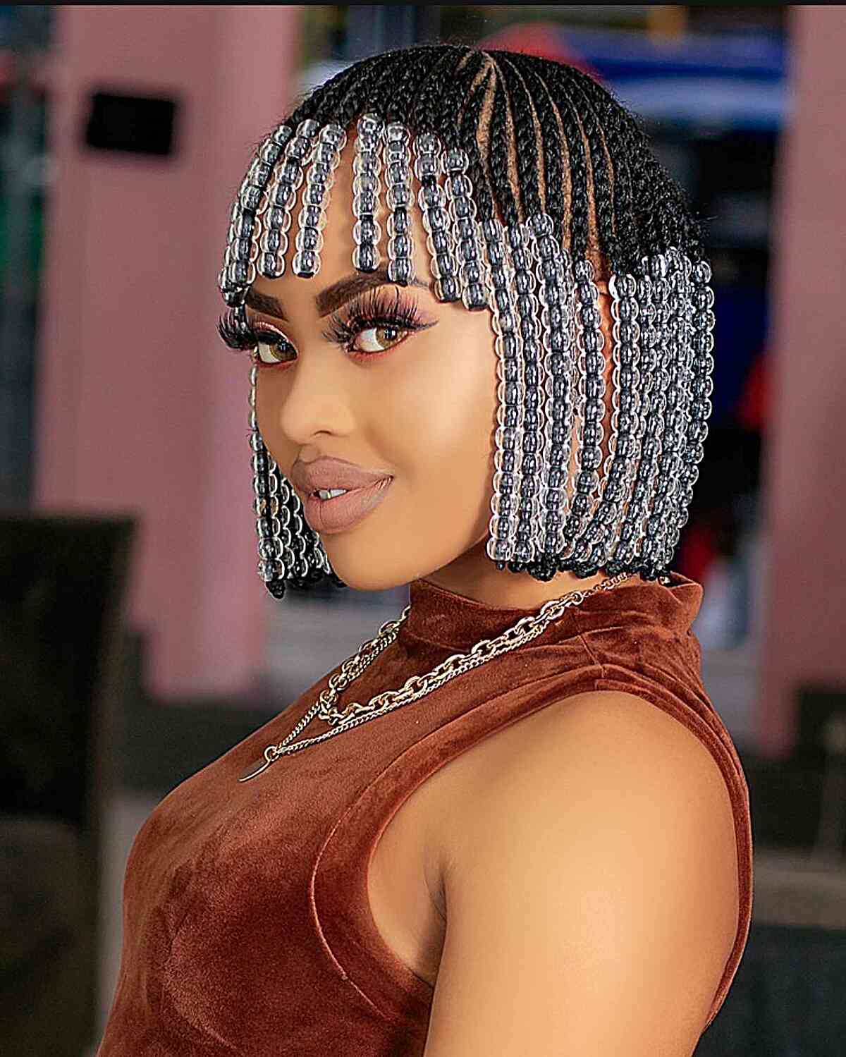 Cornrows Short Braided Bob with Bangs