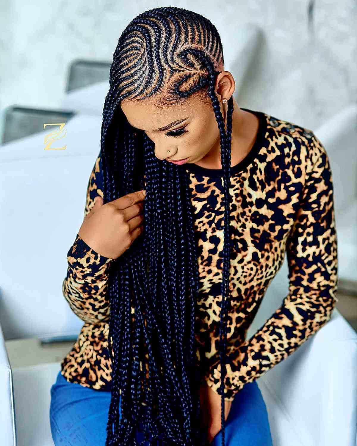 Long Cornrows with a Heart Braid