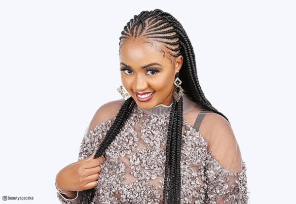 Burgundy red cornrows on long hair