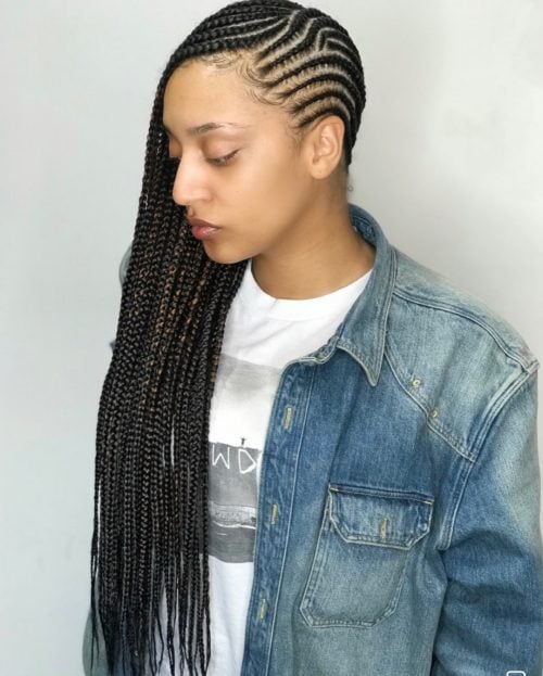 Side-swept cornrows
