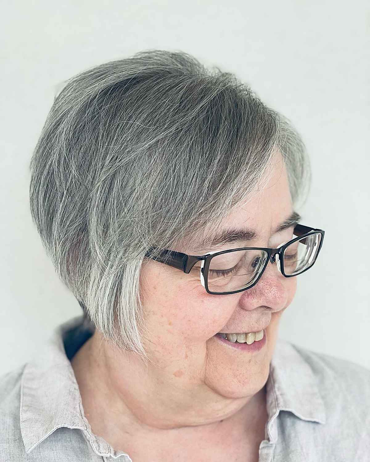Angled Bob for Grey Hair for sixty year old women