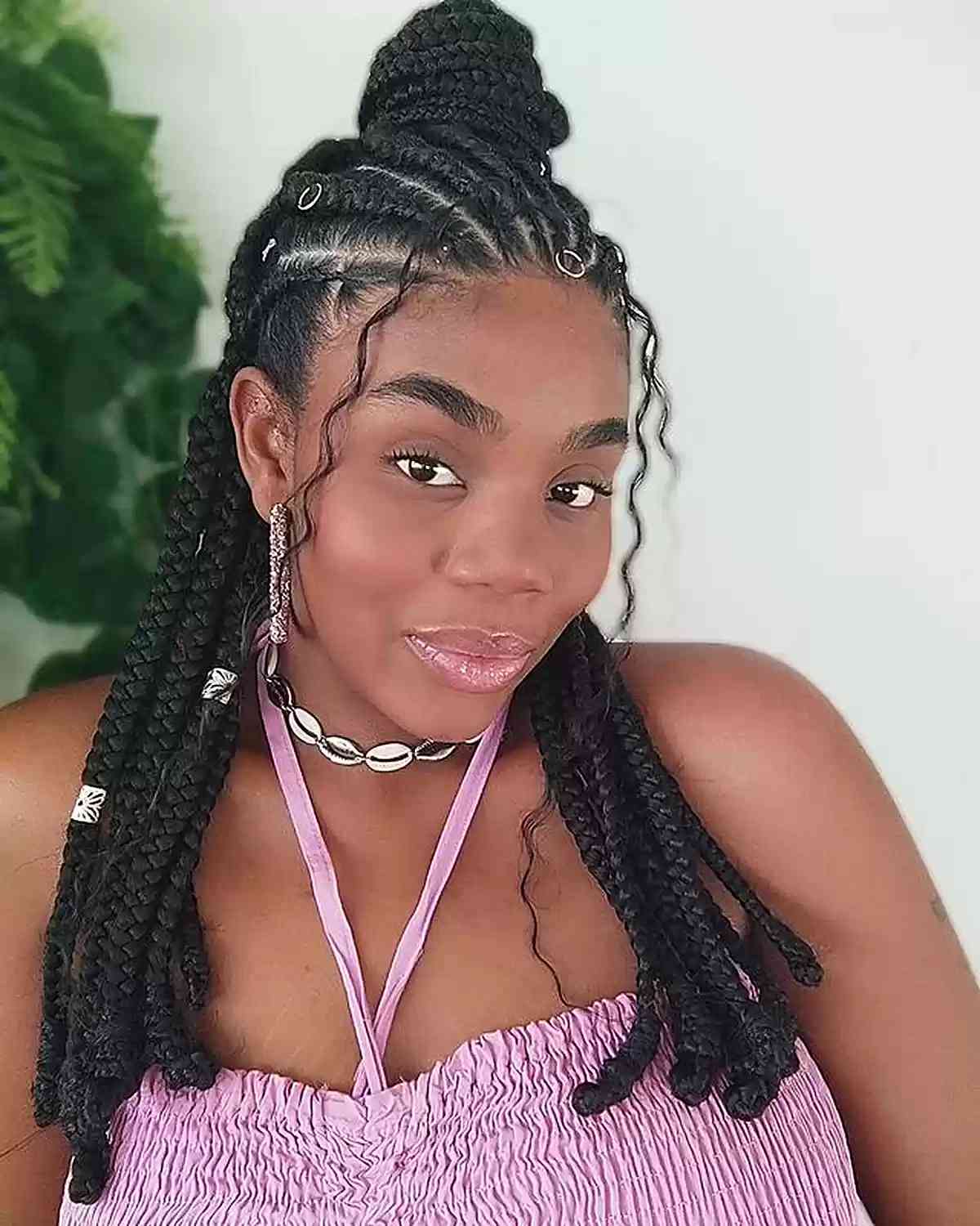 Feed-In Barrel Braids for black ladies with long hair