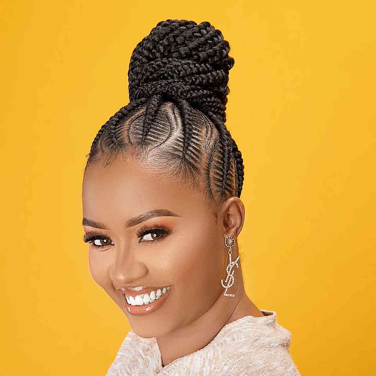 Feed-In Braids High Bun for Black Ladies