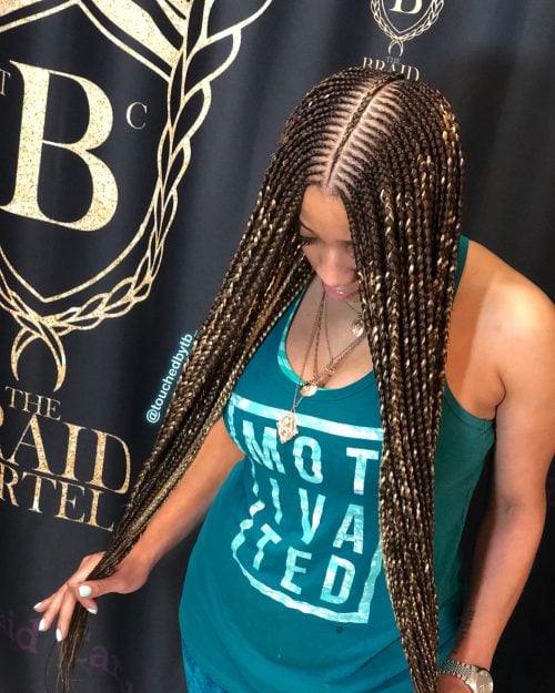 Small brown feed-in braids