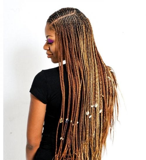 Side parted feed-in small braids