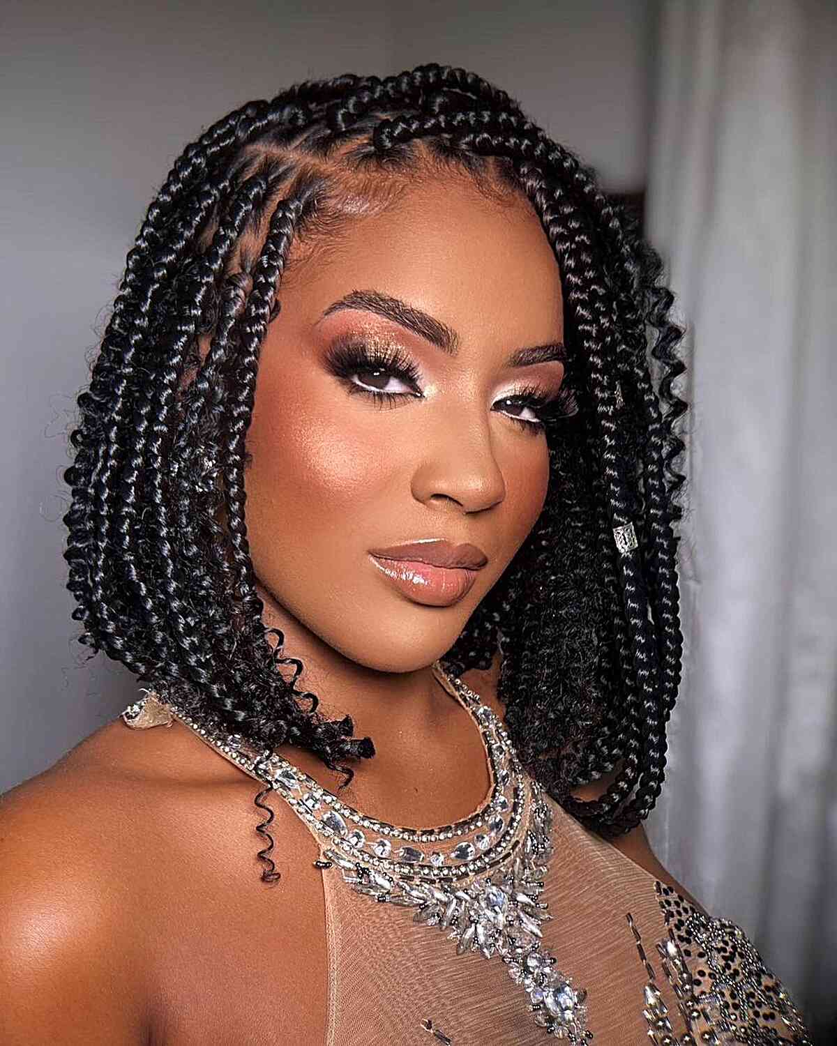 Short curly box braids on neck hair