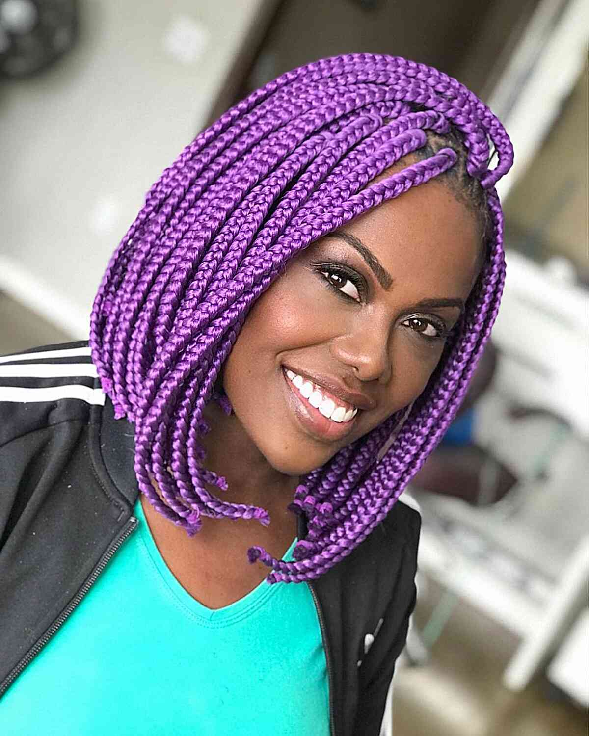 Short square braids in purple color