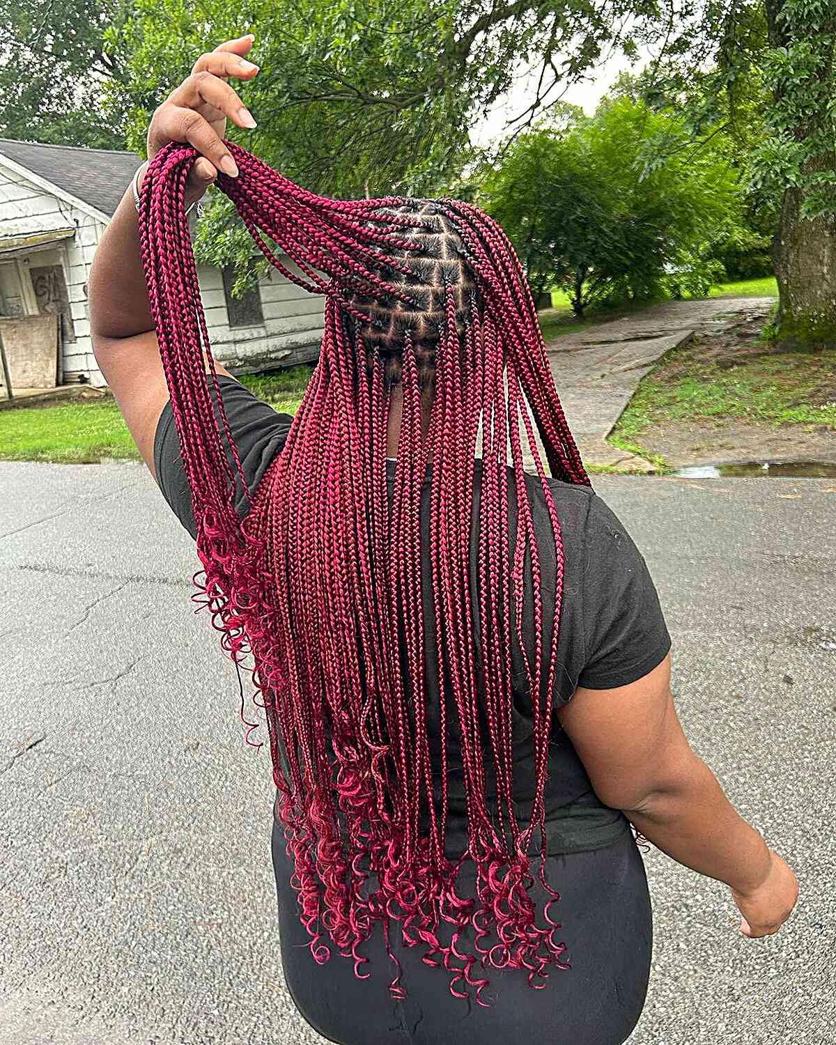 Black and red box braids