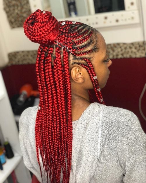 Bridal red box braids