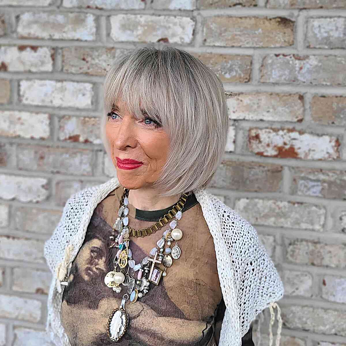 Dimensional Icy Silver Gray for Women Aged 60 with baby lights