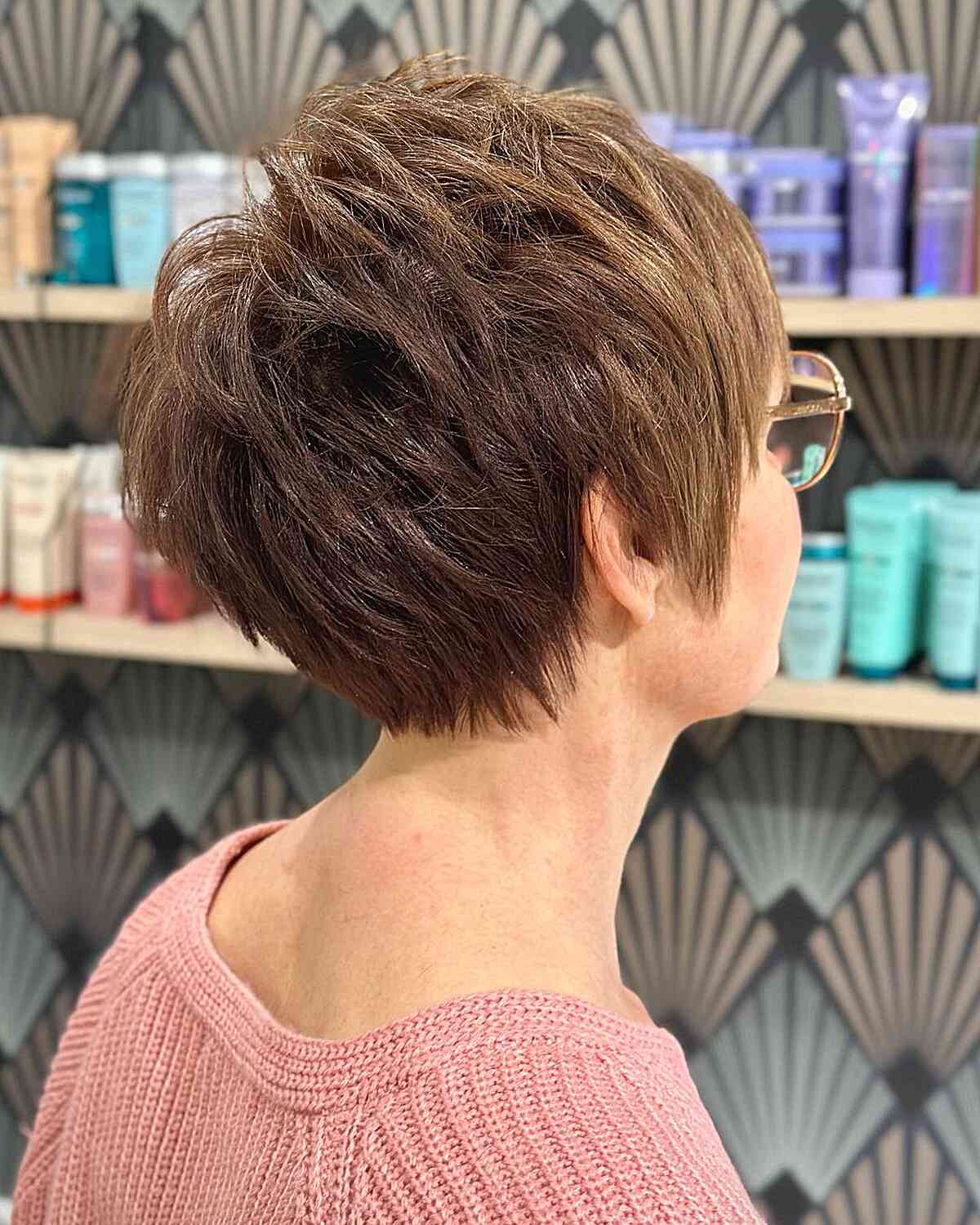 Reddish Brown Textured Pixie on Mature Ladies Over 60