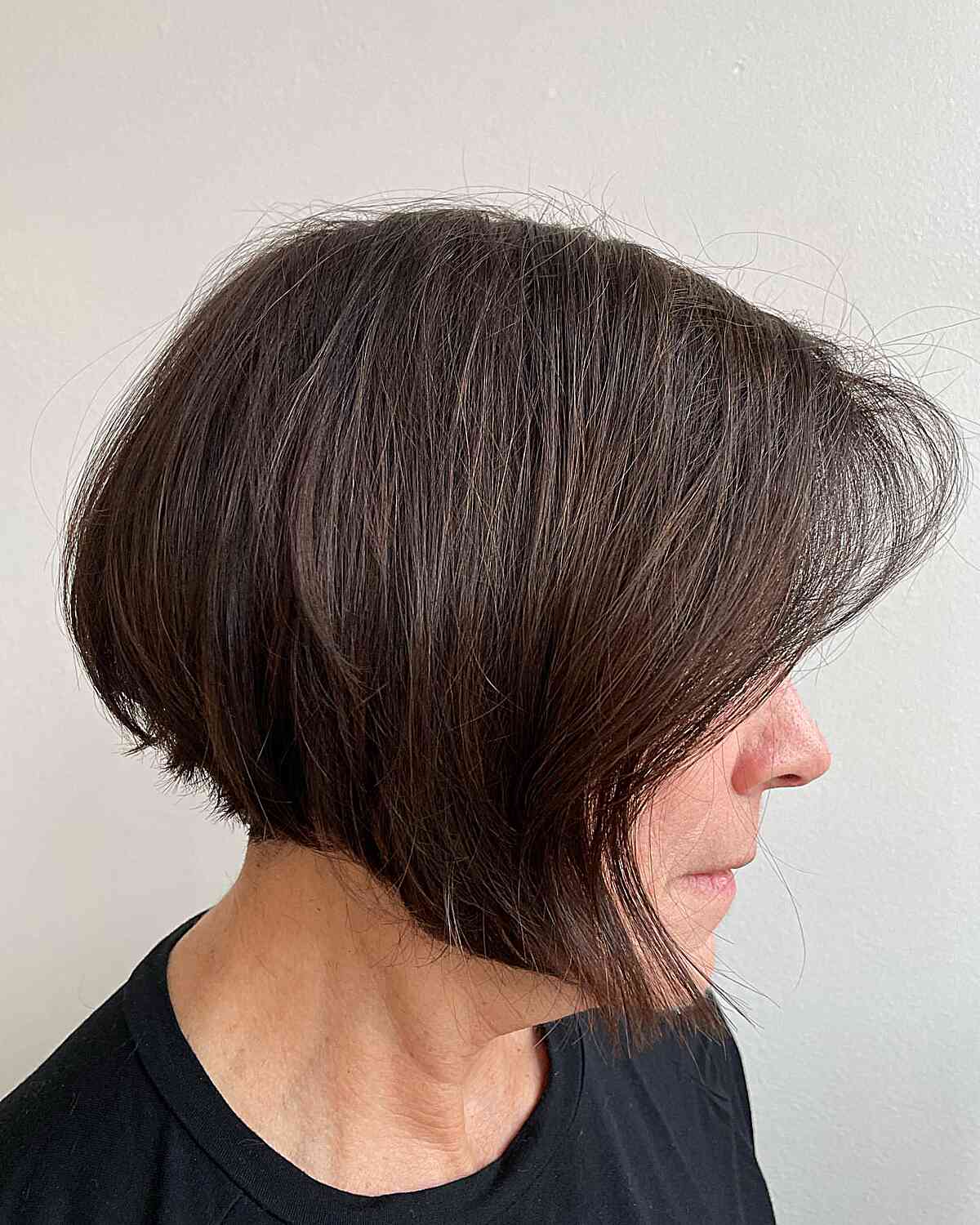 Dark Brown Short Angled Bob for Older Women Aged Sixty