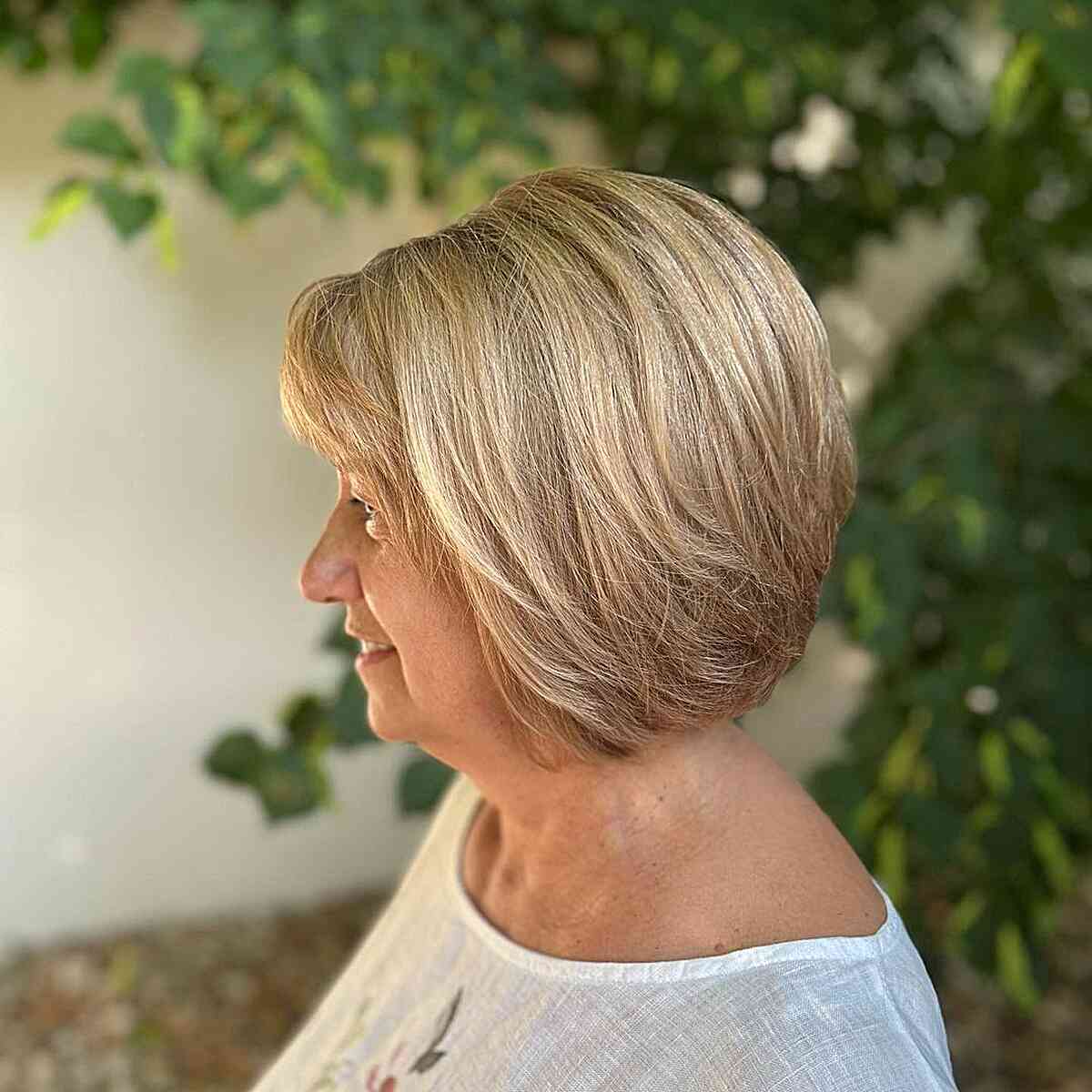 Honey Blonde on Short Graduated Bob for Women Over 60