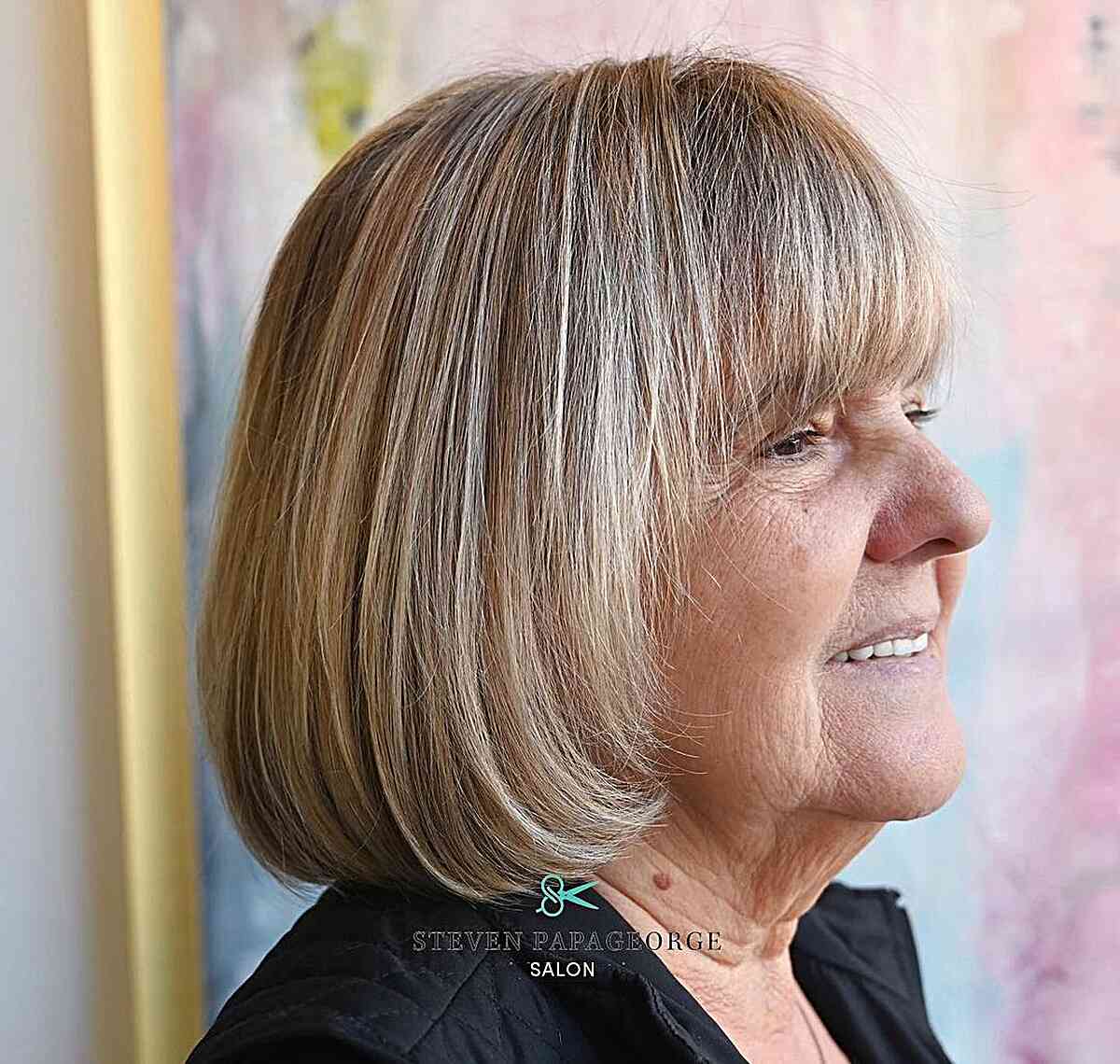 Cute Bob Cut with Blonde Balayage Color for Ladies 60 and Up