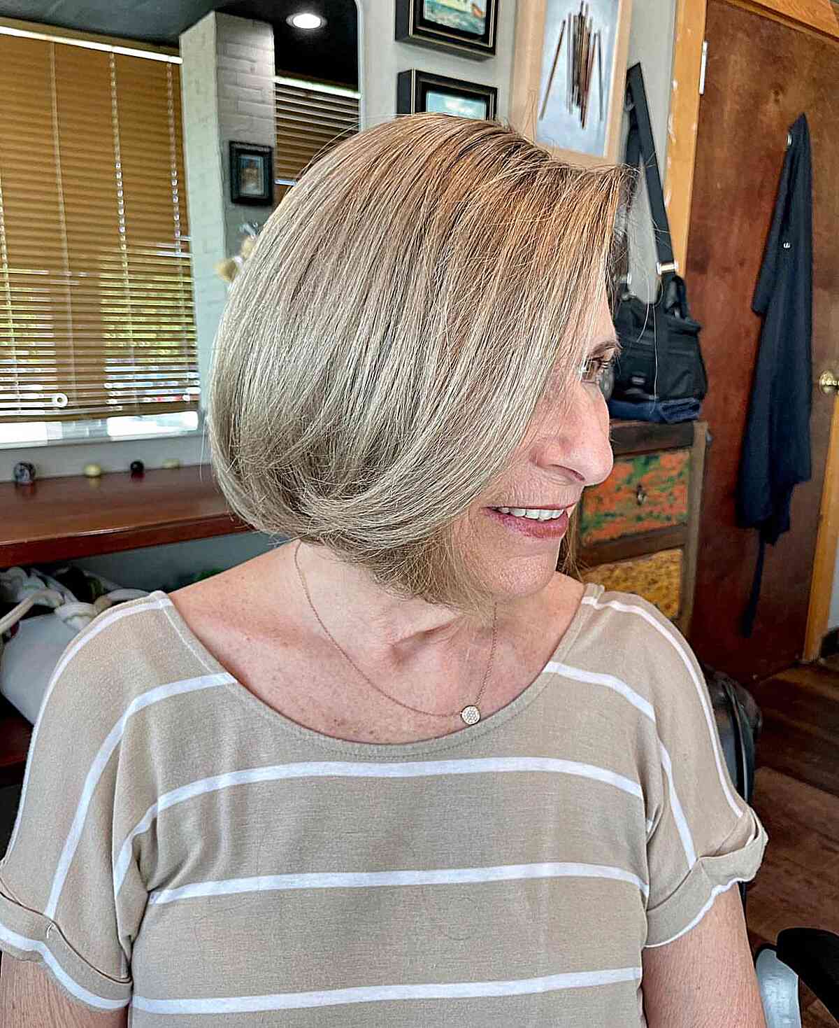 Ash Blonde Chin Bob on Mature Ladies Aged Sixty