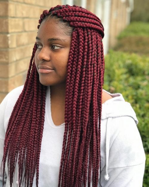 Medium box braids in Burgundy