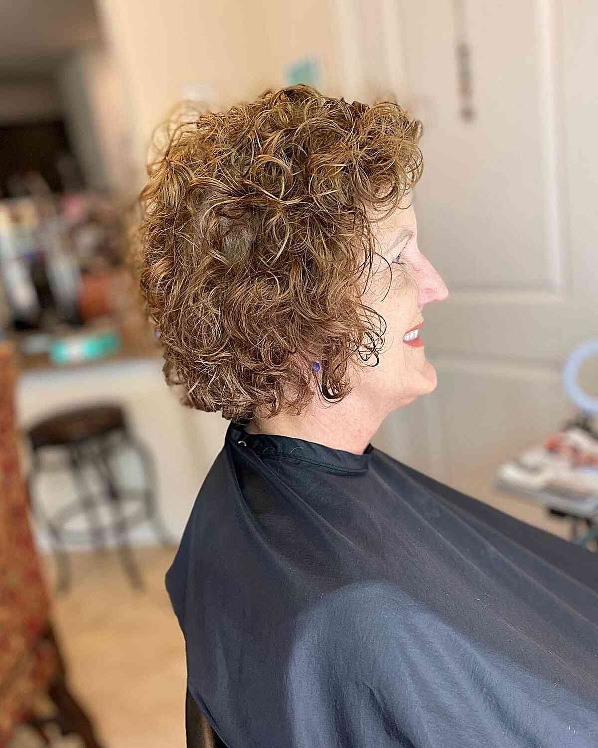 Short jaws length with tight curls for women over 60